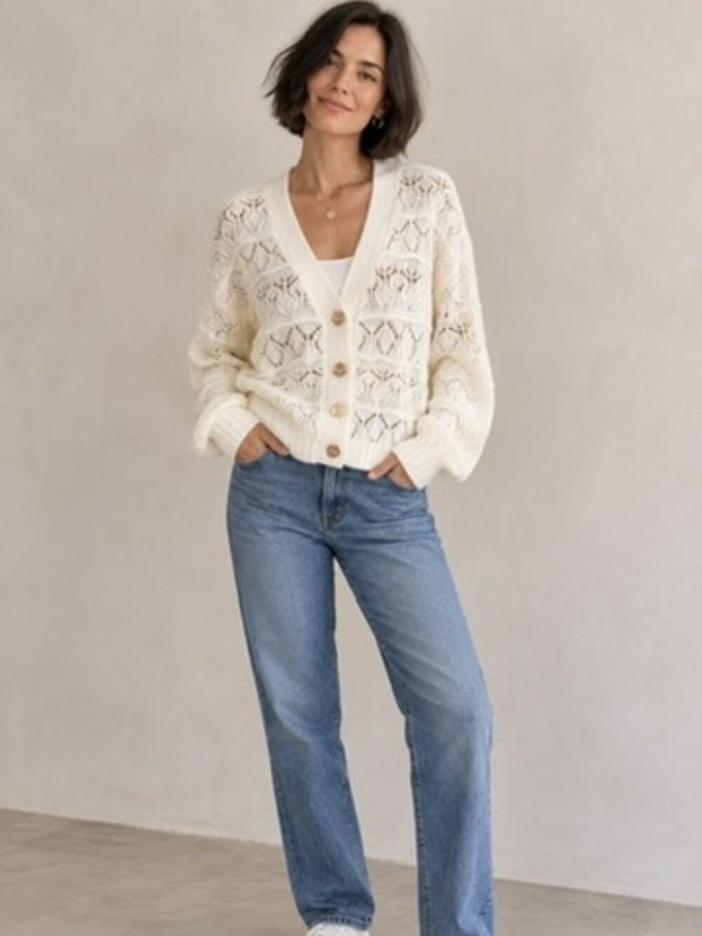 FARM Rio NWT white textured knit cardigan size XL